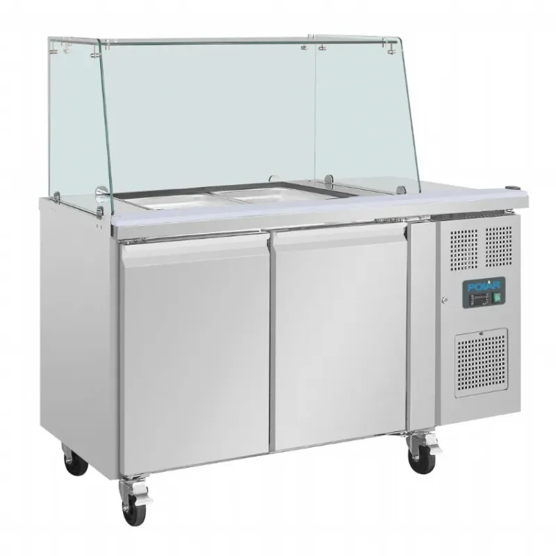 Meilleure Vente Comptoir à salade gn avec pare-haleine carré série u 2 portes 2xgn 1/1