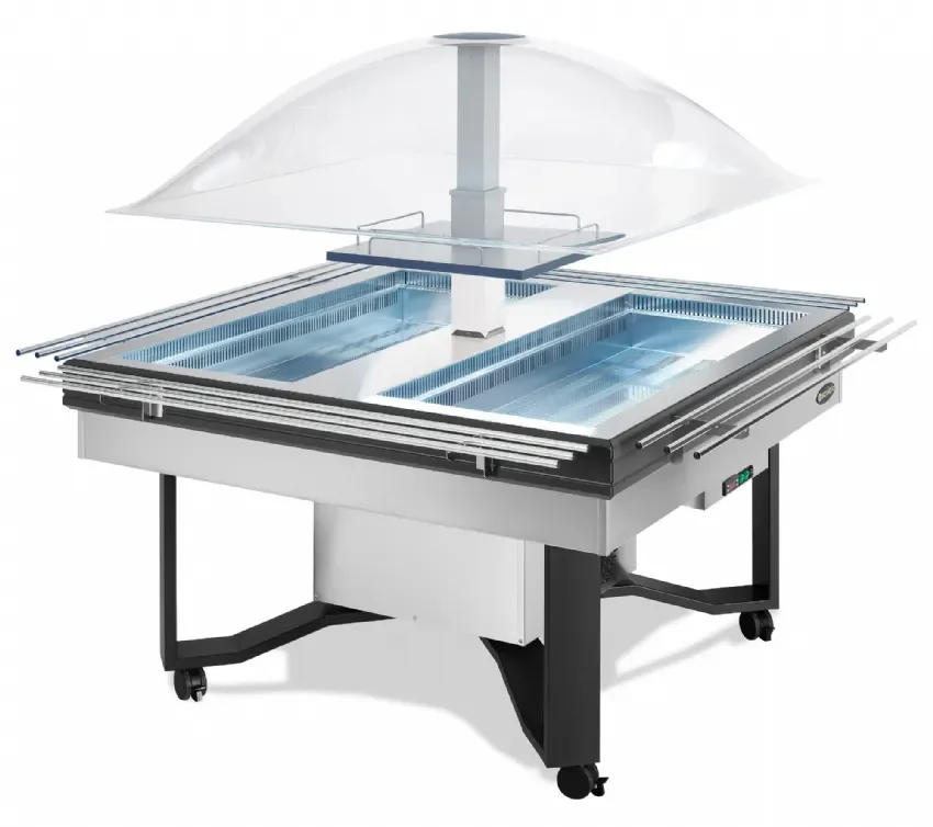 Buffet présentation en inox libre service réfrigéré pour charcuterie avec étagère -1850x1850x1700 mm Seulement Aujourd’hui