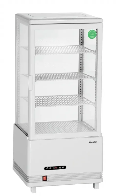 Mini vitrine réfrigérée +2/+6°c avec 4 faces vitrées 78 litres - 445x400x985 mm Seulement Aujourd’hui