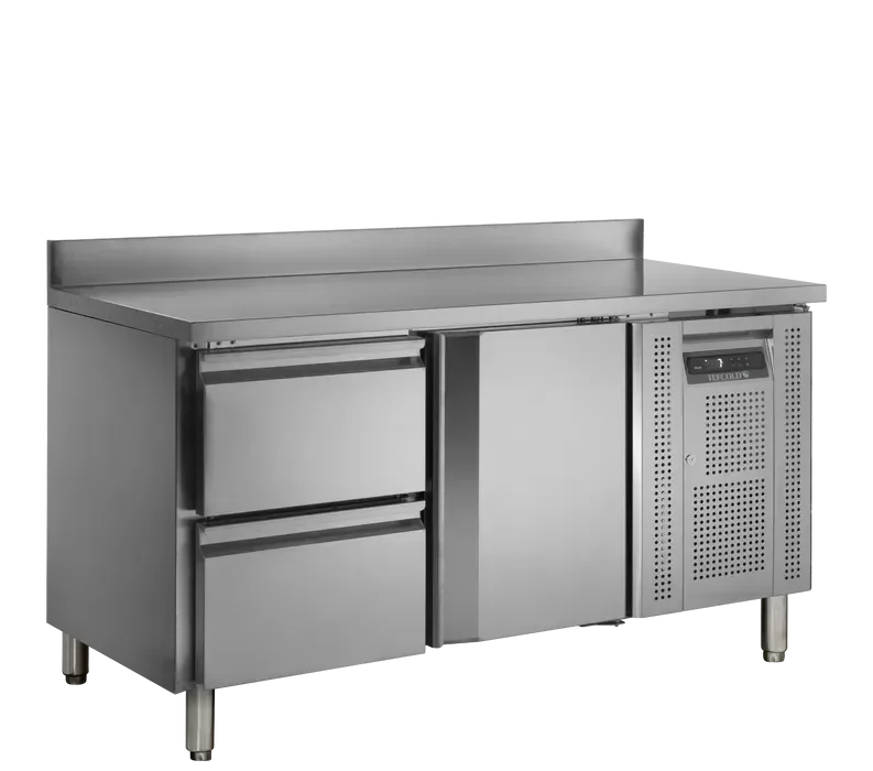 Marque Table desserte réfrigérée inox 1 porte 2 tiroirs avec dosseret 282 l