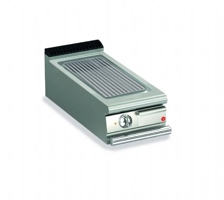Plancha électrique inox à poser avec 1 plaque rainurée larg. 400 mm - 305x490 mm Bon Marché