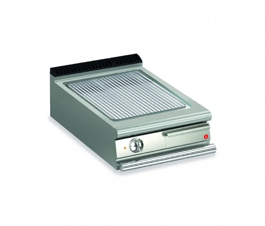Plancha inox électrique à poser avec 1 plaque rainurée en chrome dur - 505x490 mm Haute Qualité