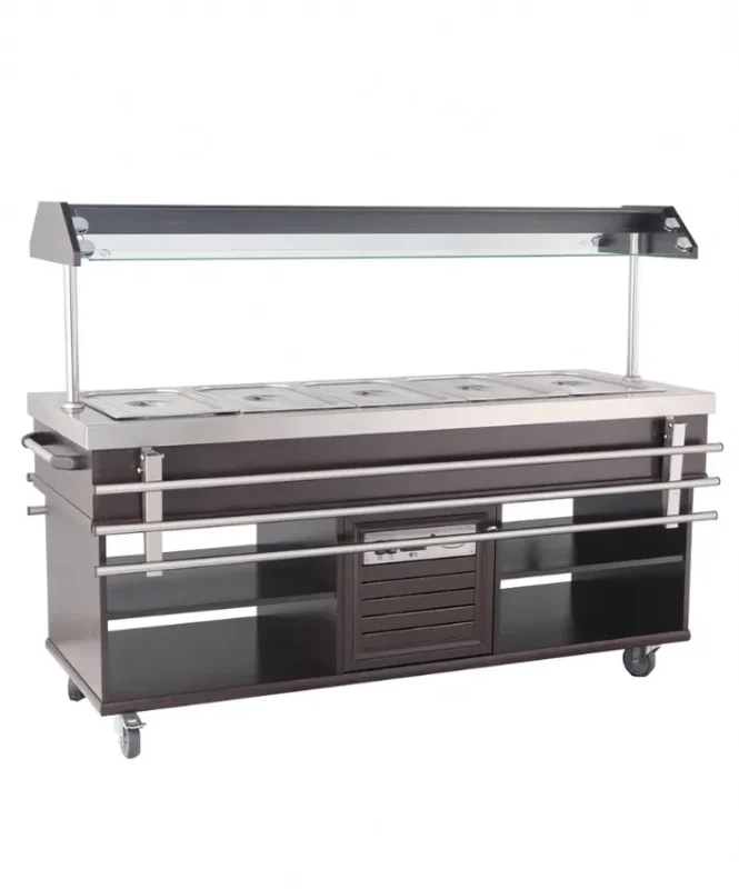 Prix Cassé Buffet chaud en bois +30/+90 pour 5 bacs gn 1/1 - 1900x700x1400 mm