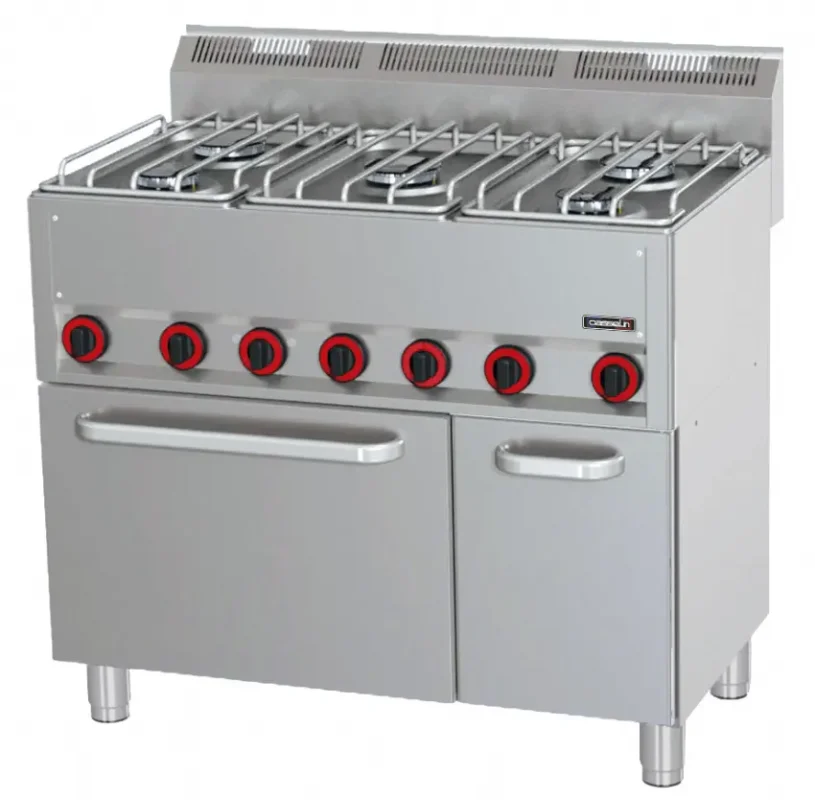 Bon Marché Fourneau gaz 5 feux 3 x 3 600 w + 2 x 3 000 w avec four électrique ventilé gn 1/1