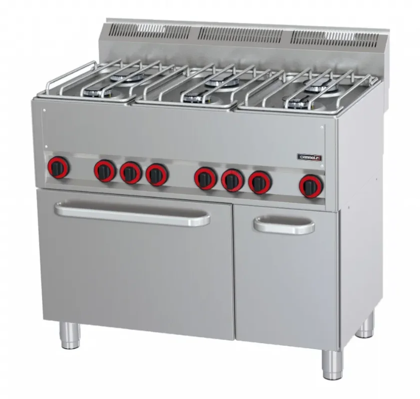 Fourneau gaz 6 feux 3 x 3 600 w + 3 x 3 000 w avec four électrique ventilé gn 1/1 Must-Have