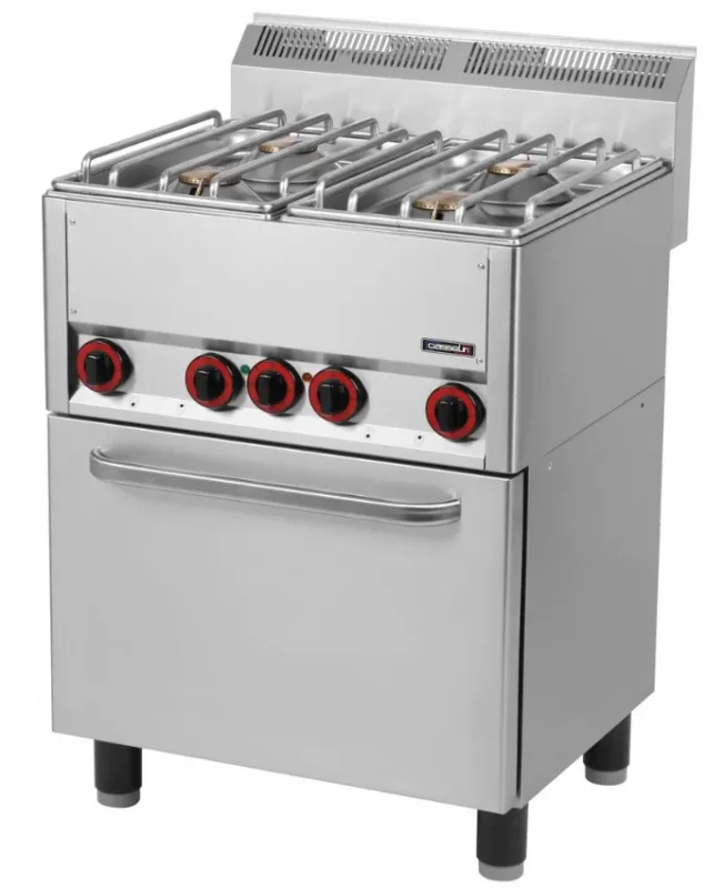 Fourneau gaz 4 feux 4 x 4 500 w avec four électrique ventilé gn 1/1 Populaire