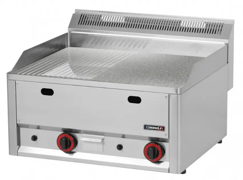 Nouveauté Plaque à snacker gaz chrome rainurée et texturée avec 2 zones 320x480 mm