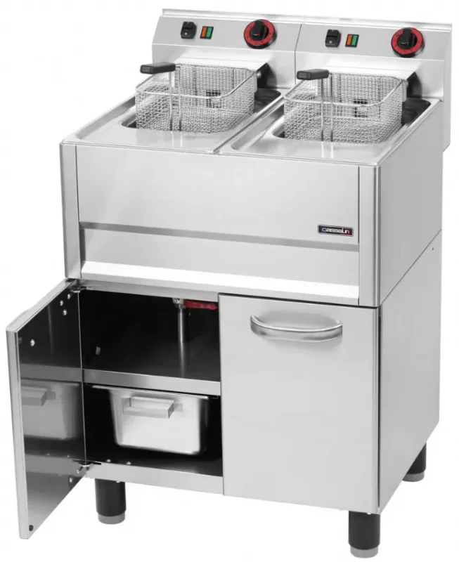 Friteuse électrique sur soubassement avec 2 cuves 8 l puissance 12 kw triphasée Super Prix
