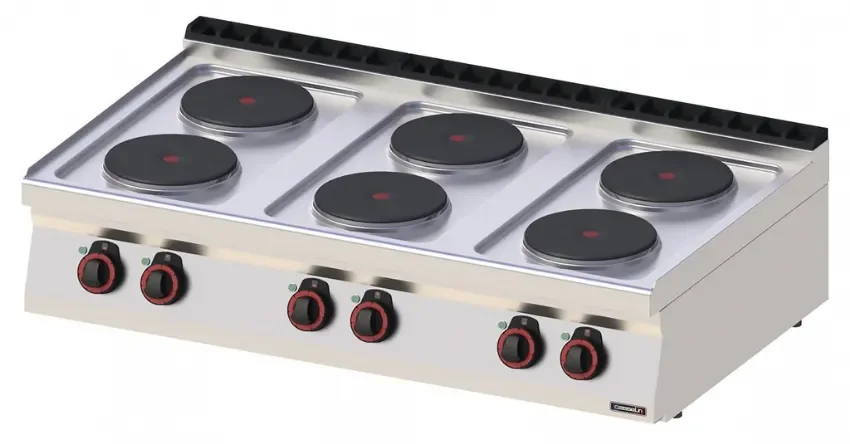 Fourneau électrique à poser 6 feux avec puissance 2,6 kw triphasé inox Réduction