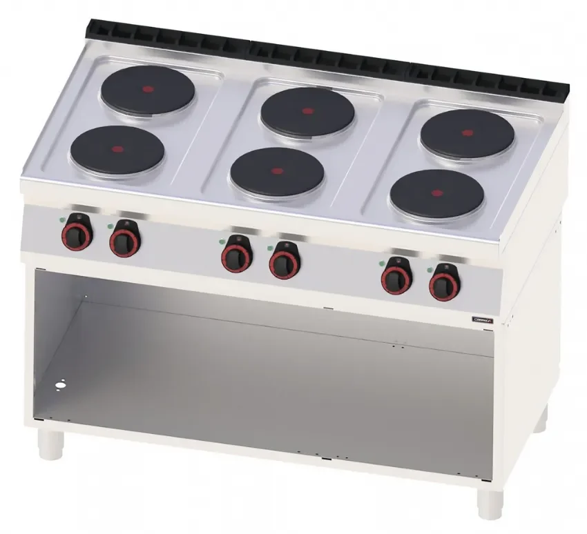 Produit De Marque Fourneau électrique 6 feux sur soubassement ouvert - triphasé inox