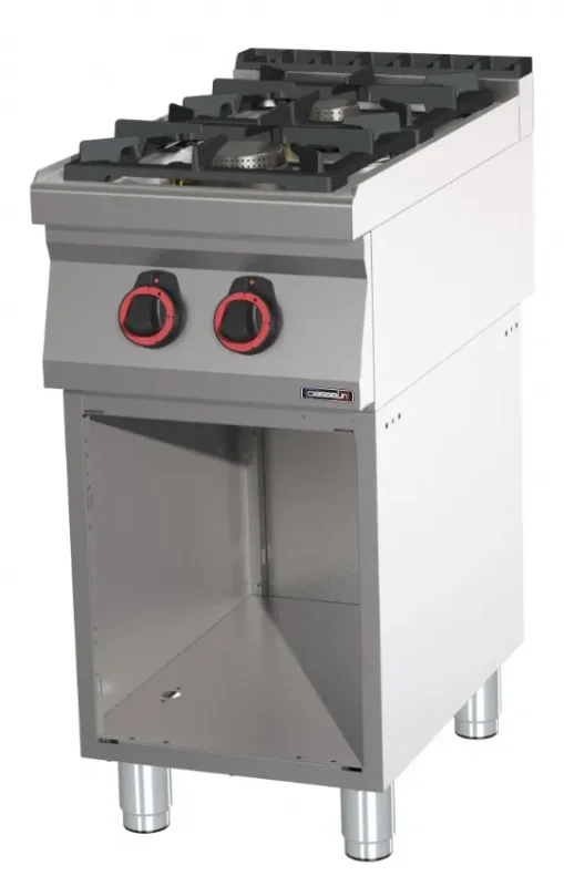 Nouvelle Collection Fourneau gaz 2 feux dessus inox avec soubassement ouvert