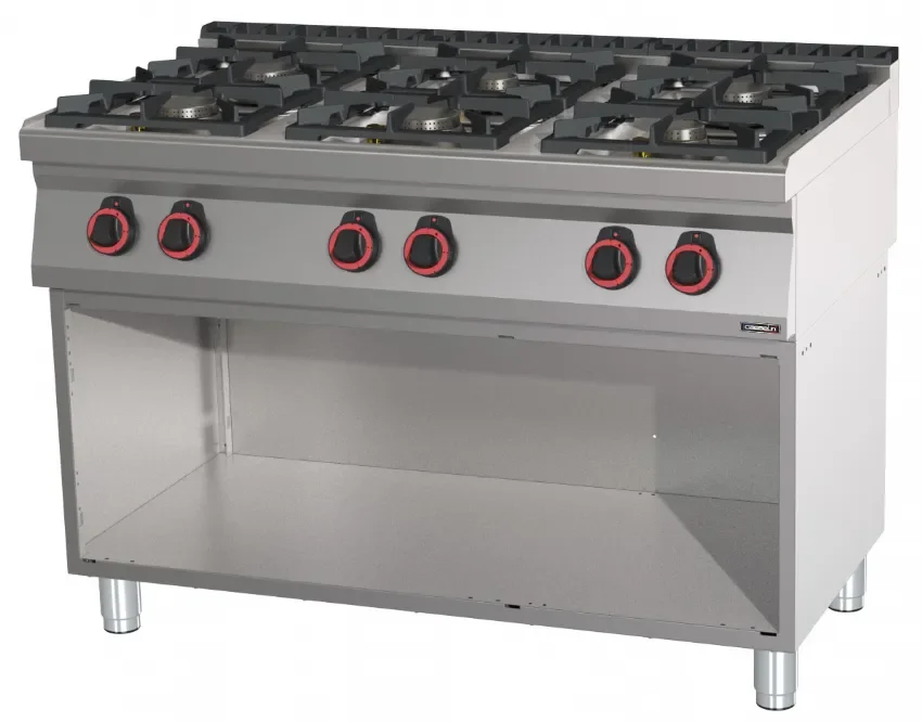 Marque Fourneau gaz 6 feux avec soubassement haut pied inox