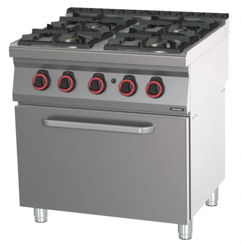 Prix Bas Fourneau gaz 4 feux 3 x 6 000 w + 3 500 w avec four gaz gn 2/1
