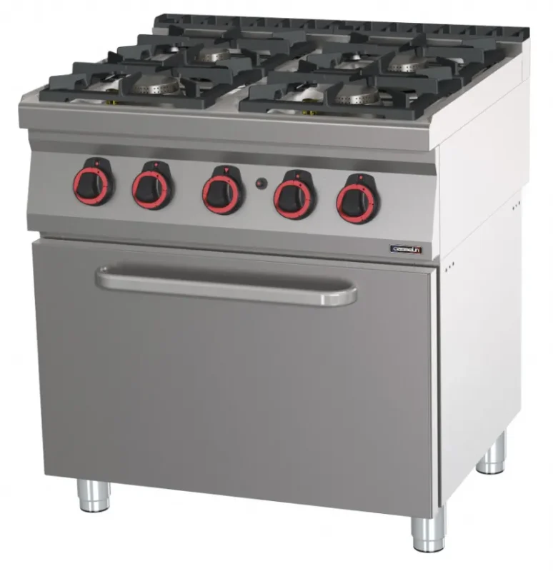 Fourneau gaz 4 feux 3 x 7 500 w + 4 500 w avec four gaz gn 2/1 Achat Immédiat