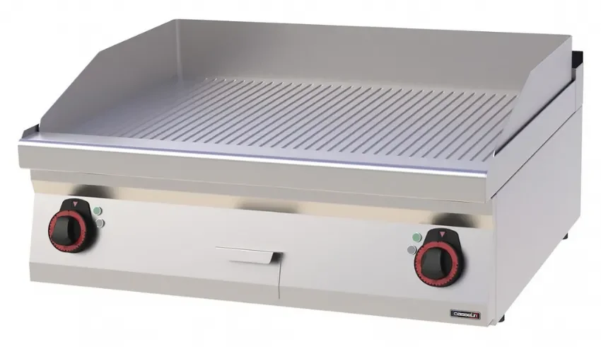 Plaque à snacker triphasée fonte d'acier rainurée avec surface 800x510 mm inox Satisfait Ou Remboursé