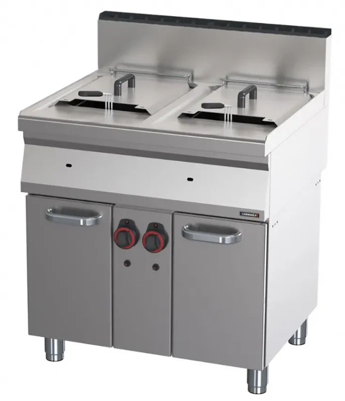 Prix Bas Friteuse gaz sur soubassement commandes mécaniques avec 2x15 litres et 2 paniers