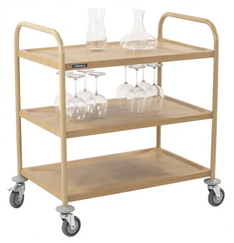 Top Vente Chariot de service imitation bois 3 plateaux avec capacité 120 kg