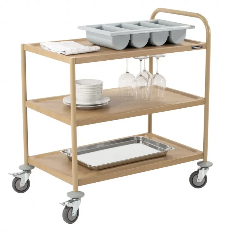 Offre Limitée Chariot de service imitation bois 3 plateaux - avec capacité 120 kg