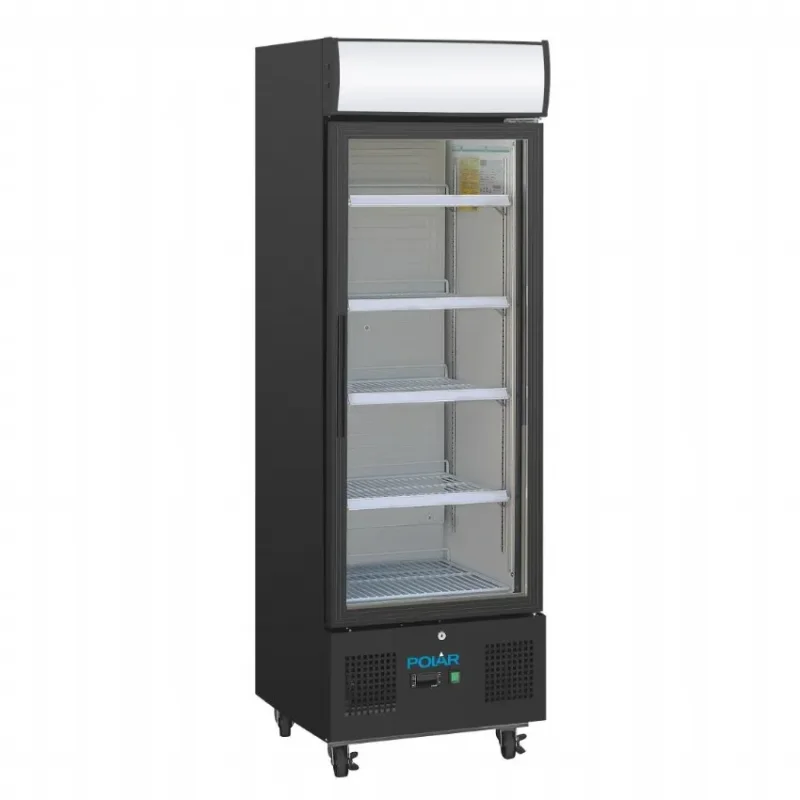 Offre Limitée Vitrine réfrigérée positive noire avec caisson lumineux 218 litres - 530x575x1692 mm