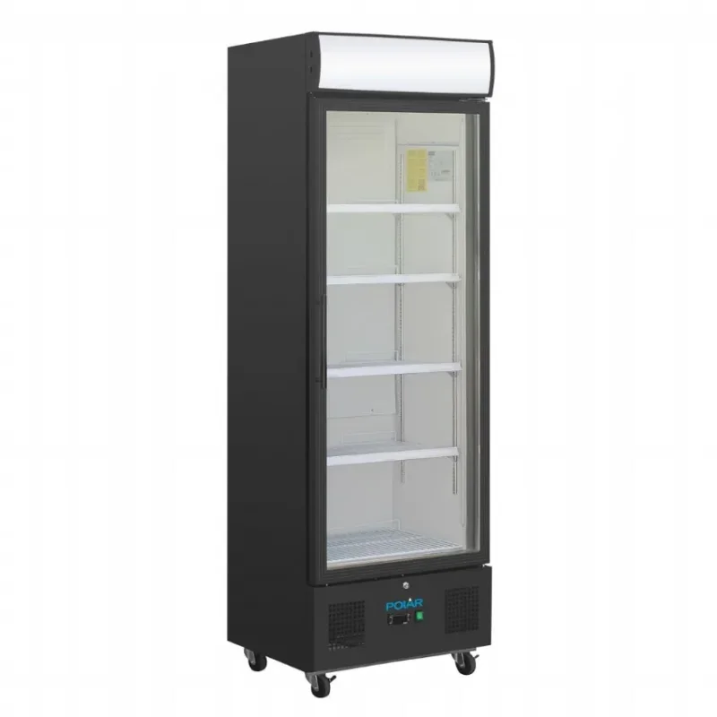 Achetez Aujourd’hui Vitrine à boissons réfrigérée positive noire avec caisson lumineux 378 litres - 620x570x1982 mm