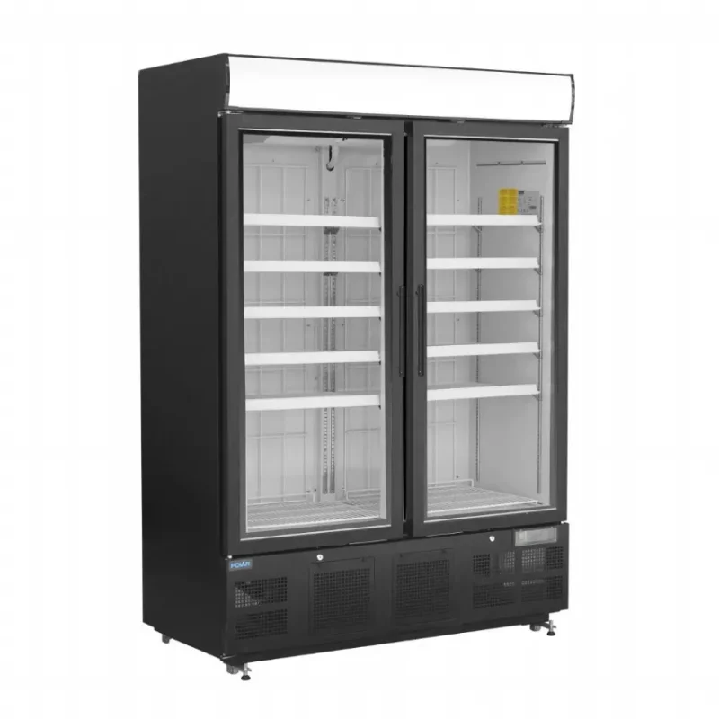 Vitrine réfrigérée libre-service négative noire avec caisson lumineux 920 litres - 1370x720x2022 mm Seulement Aujourd’hui