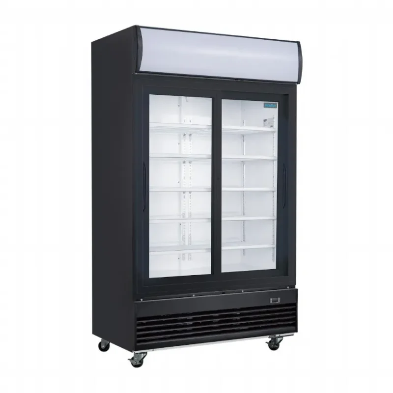 Vitrine réfrigérée positive noire avec 2 portes coulissantes et caisson lumineux - 950 litres Offre Du Jour