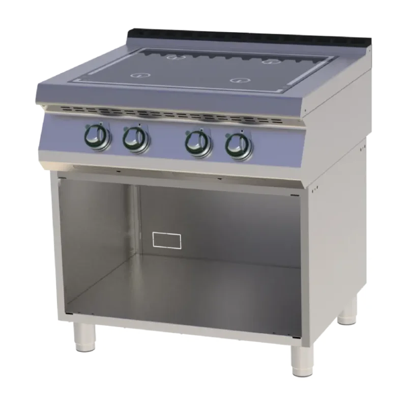 Cuisinière de restauration pro 4 feux à induction 5kw chacun sur armoire ouverte Quantité Limitée