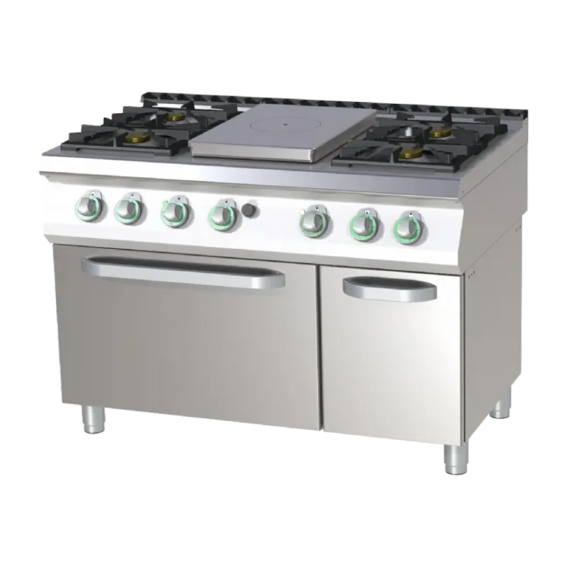 Satisfait Ou Remboursé Cuisinière de restauration pro 1 feu coup de feu + 4 feux classiques à gaz sur four électrique statique gn2/1