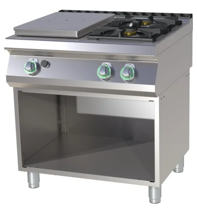 Vente Directe Cuisinière de restauration pro 1 feu coup de feu + 2 feux classique à gaz sur armoire ouverte
