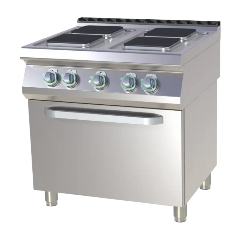 Cuisinière de restauration pro électrique 4 plaques carrées sur four à air gn1/1 Offre Limitée