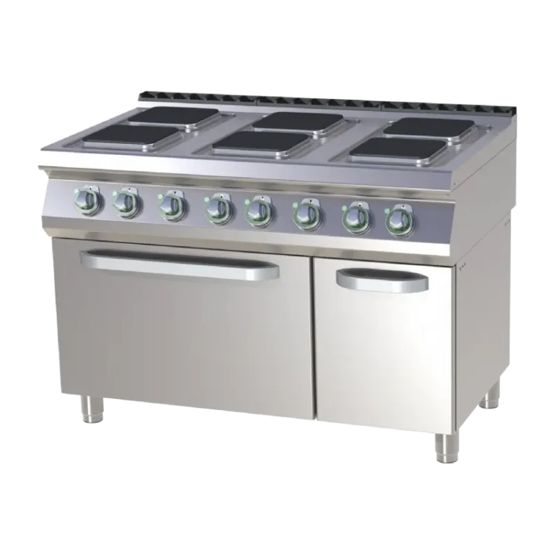 Cuisinière de restauration pro électrique 6 plaques carrées sur four statique gn2/1 Satisfait Ou Remboursé