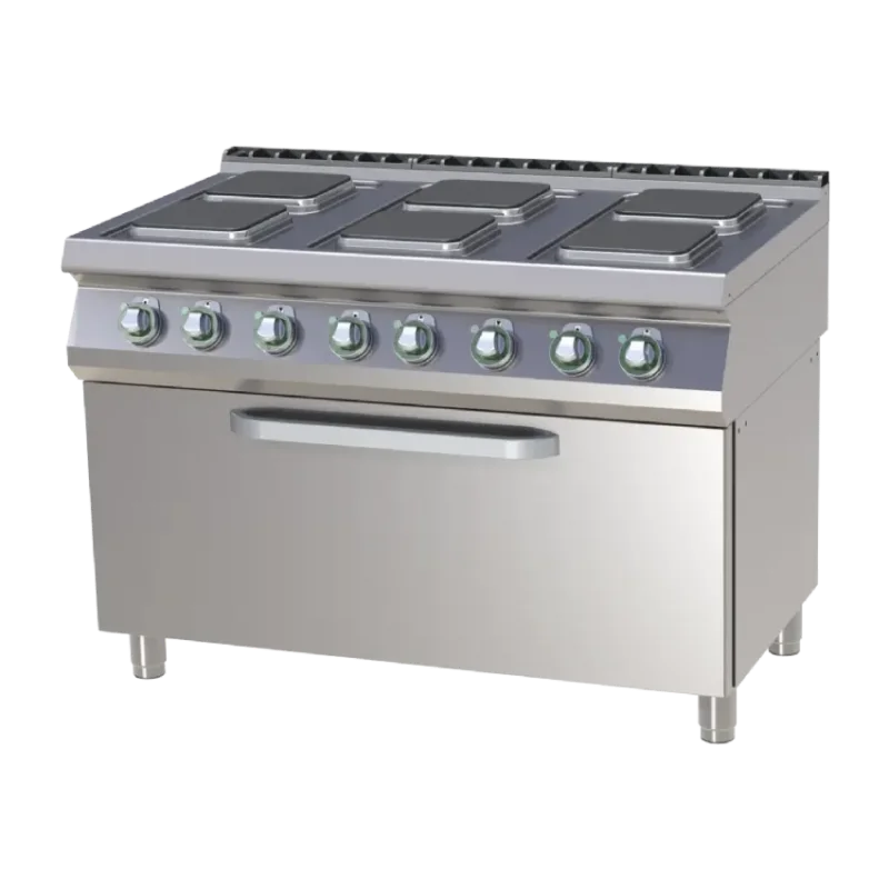 Nouveauté Cuisinière de restauration pro électrique 6 plaques carrées 2,6kw chacun sur grand four statique gn3/1