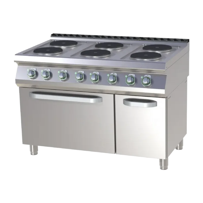 Cuisinière de restauration pro électrique 6 feux ronds 2,6kw sur four statique gn2/1 Nouvel Arrivage