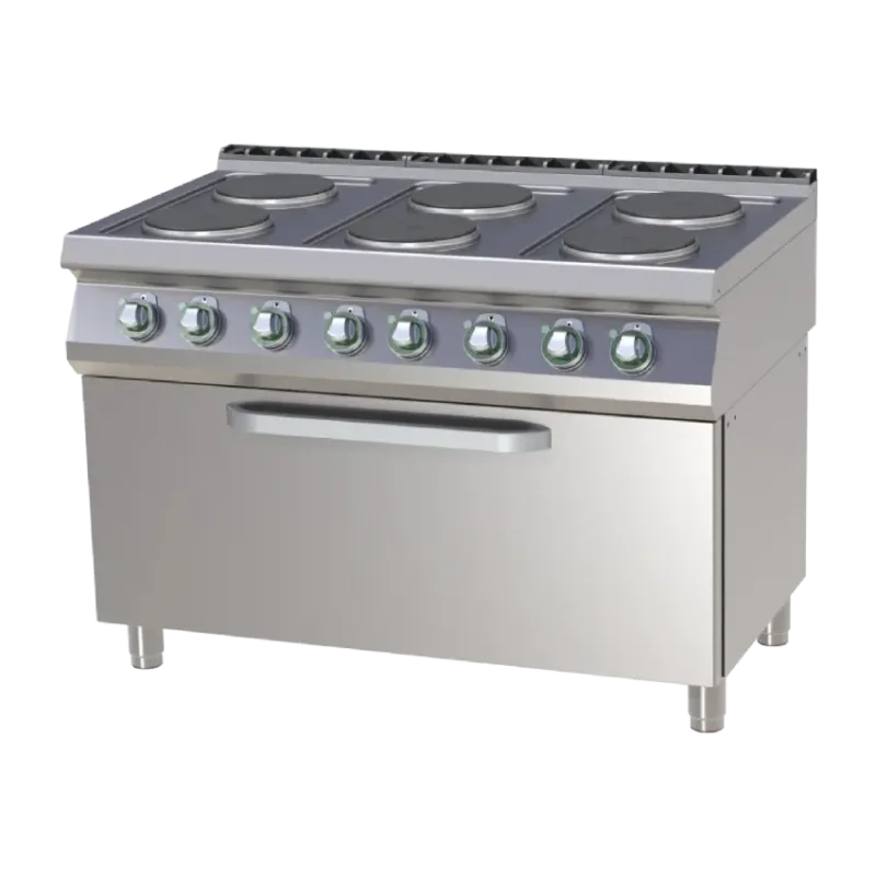 Cuisinière de restauration pro électrique 6 feux ronds 2,6kw sur grand four statique gn3/1 Prix Réduit