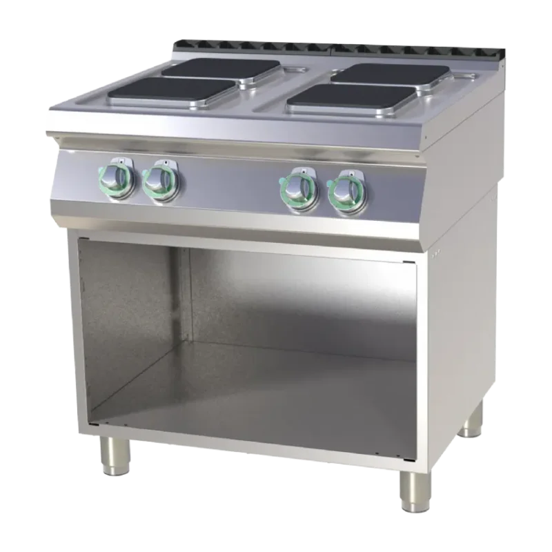 Commander Maintenant Cuisinière de restauration pro électrique 4 feux carrés 2,6kw chacun sur armoire ouverte
