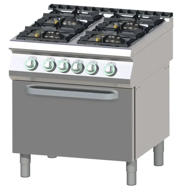 Fourneau pro 4 feux à gaz avec four électrique statique gn2/1 Certifié