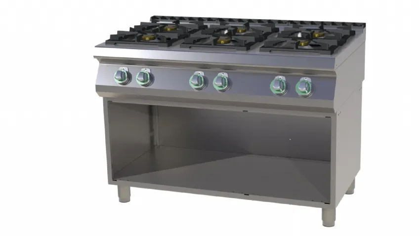 Fourneau pro à gaz 6 feux 46,5kw sur armoire ouverte Paiement Sécurisé