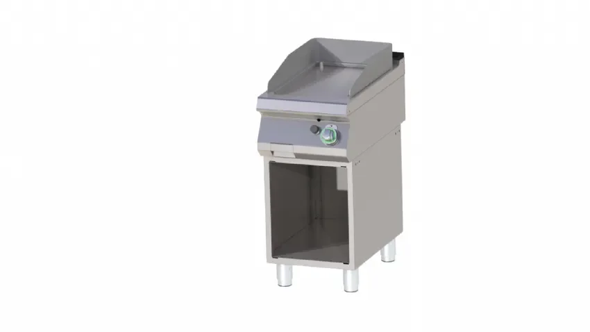Offre Du Jour Plaque de cuisson professionnelle à gaz plaque lisse 56x37 cm sur armoire ouverte