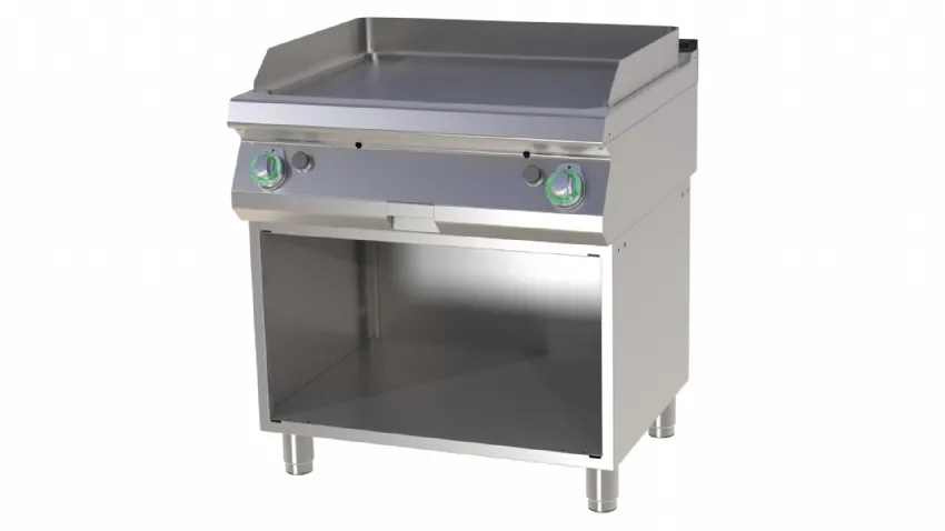 Promotion Saisonnière Plaque de cuisson professionnelle à gaz plaque lisse 56x77 cm avec armoire ouverte