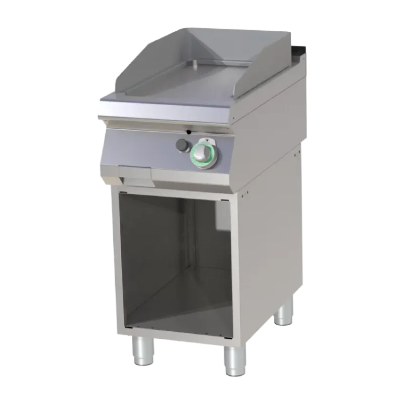 Offre Spéciale Plaque de cuisson professionnelle à gaz plaque lisse chromée 56x37 cm sur armoire ouverte