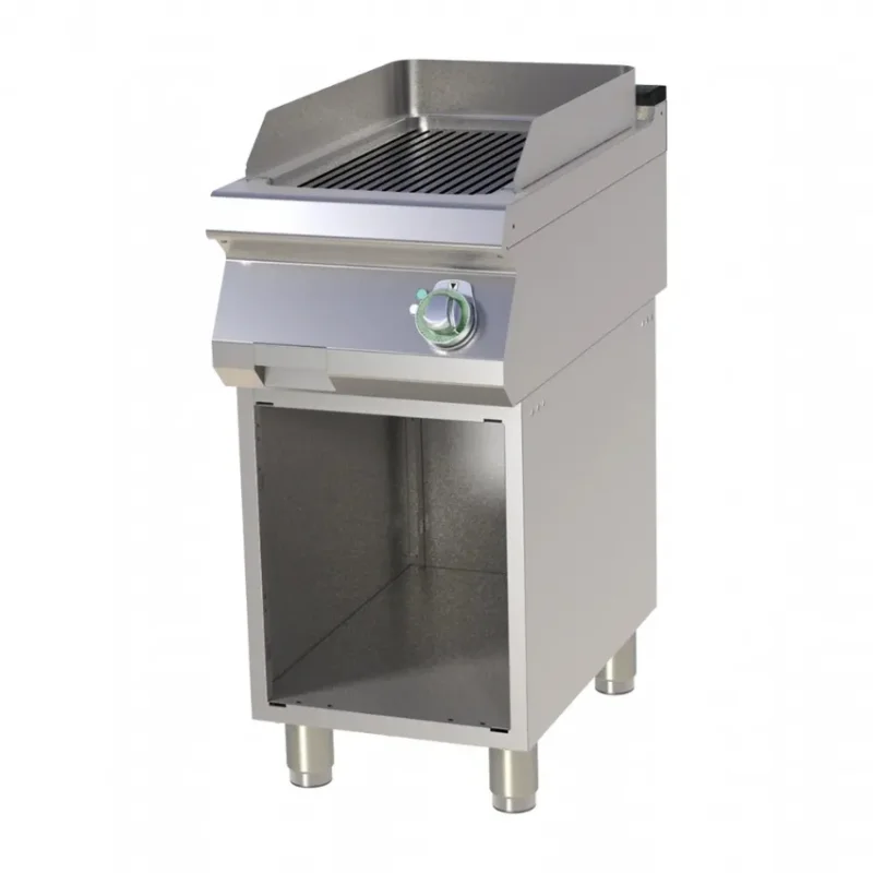 Meilleur Prix Plaque de cuisson professionnelle électrique plaque nervurée 56x37 cm sur armoire ouverte