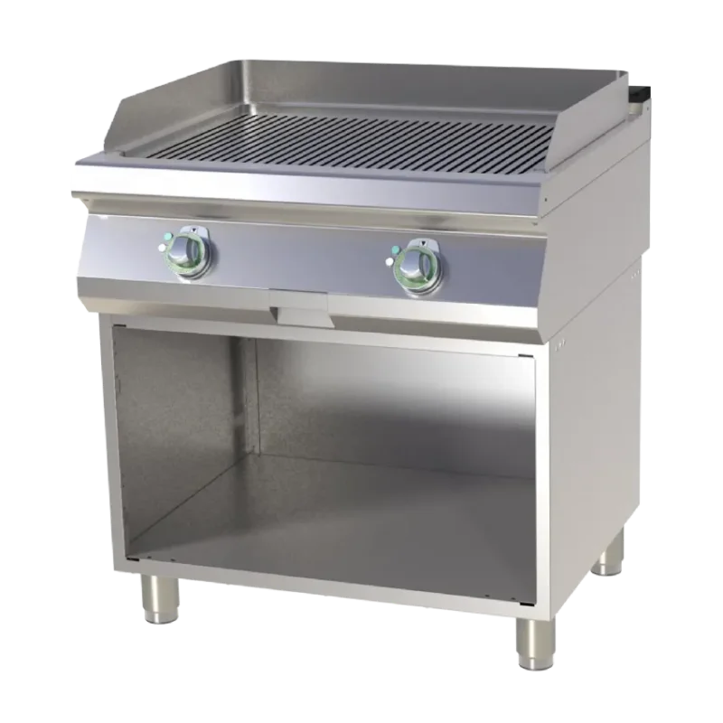 Plaque de cuisson professionnelle électrique plaque nervurée 56x77 cm sur armoire ouverte Promotion