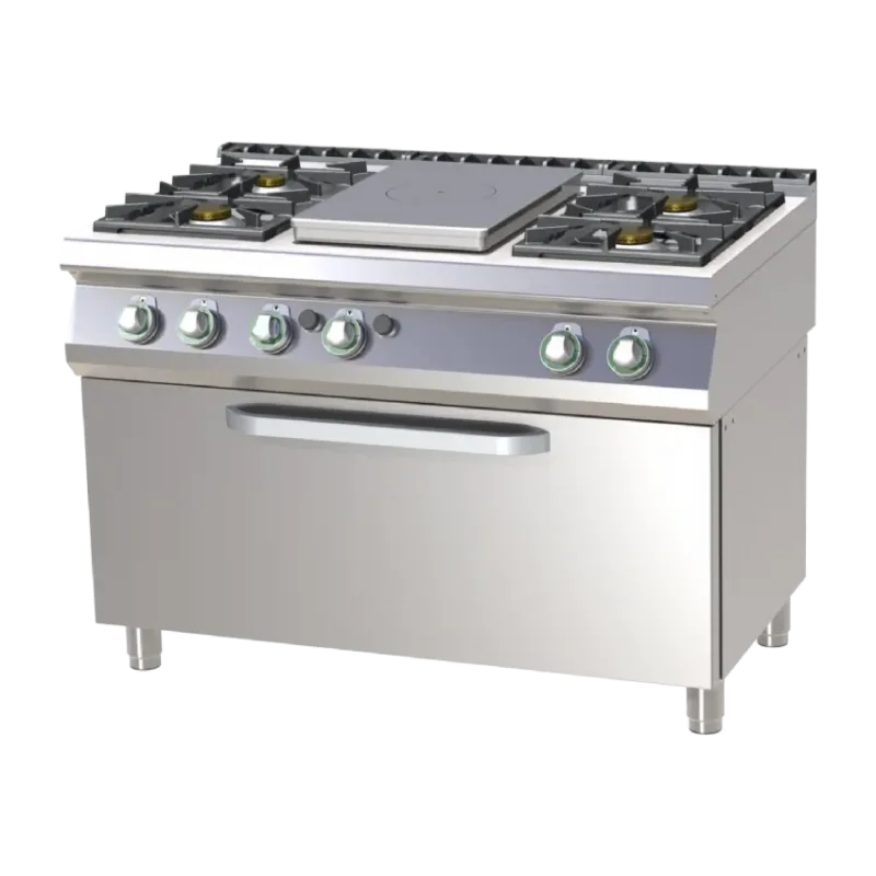 Offre Spéciale Cuisinière de restauration pro à gaz 1 coup de feu + 4 feux classiques sur grand four à gaz gn3/1