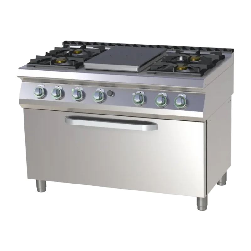 Prix Réduit Cuisinière de restauration pro à gaz 1 coup de feu + 4 feux classiques sur grand four électrique gn3/1