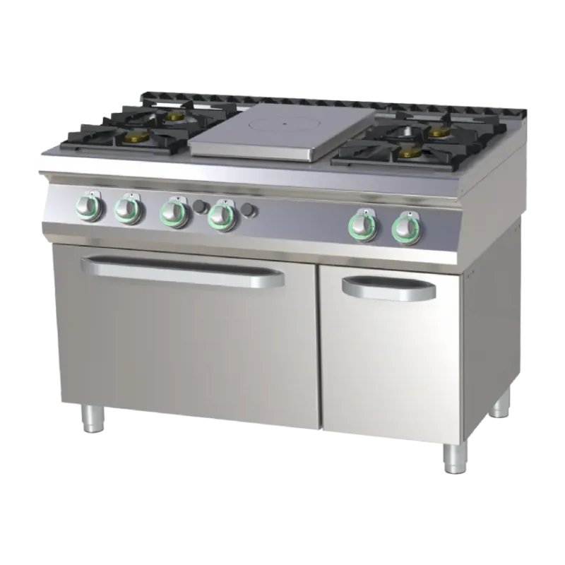 Cuisinière de restauration pro 1 coup de feu + 4 feux classiques à gaz sur four à gaz gn2/1 Livraison Gratuite
