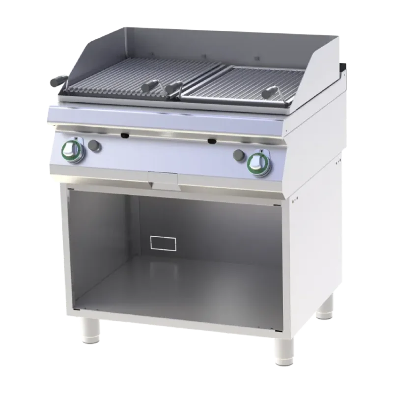 Pas Cher Grill pierre de lave à gaz double grille 52x38 cm 15kw sur armoire ouverte