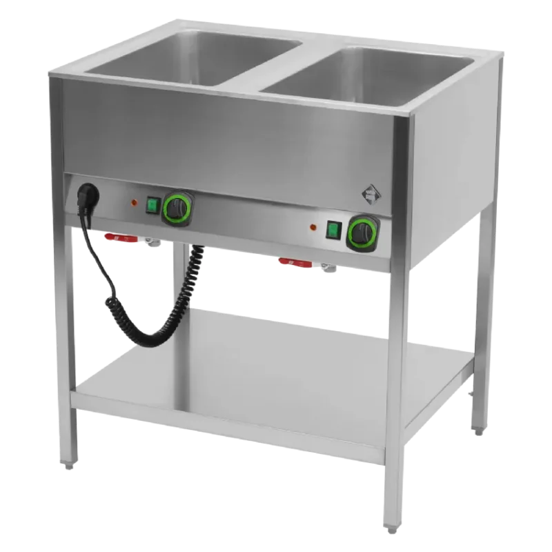 Bain marie stationnaire électrique gn 2-1/1 commande sur le côté long avec étagère basse Nouveauté