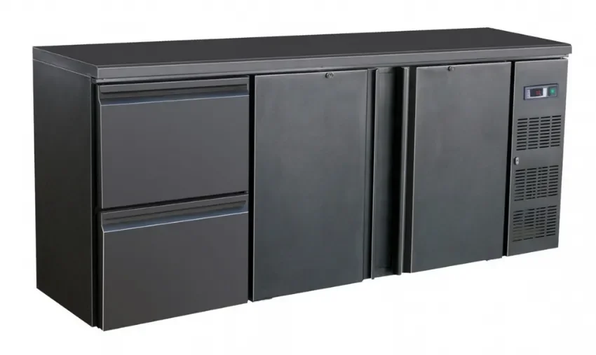 Arrière bar réfrigérée noir 2 portes et 2 tiroirs Livraison Express