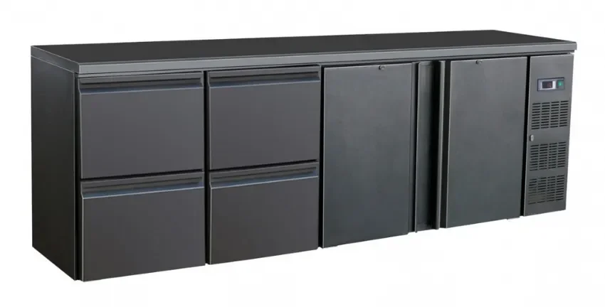 Arrière bar réfrigérée noir 2 portes et 2 tiroirs - 2542x513x860 mm Expédition Rapide