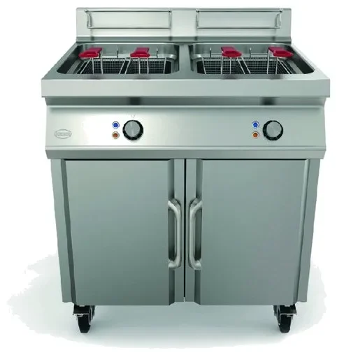 Friteuse électrique haut rendement sur coffre avec pompe automatique 14+14 l - 800x700x1015 mm Nouveauté